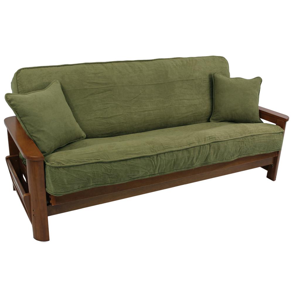Solid Microsuede Double Corded 8 to 9-inch Full Futon Cover Set with Two 18-inch Throw Pillows (Set of 3). Picture 1