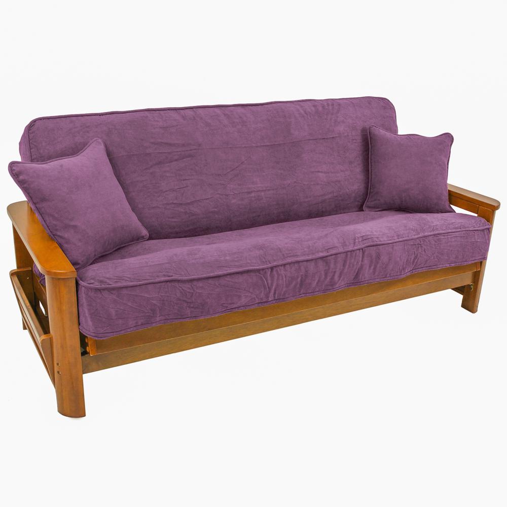 Solid Microsuede Double Corded 8 to 9-inch Full Futon Cover Set with Two 18-inch Throw Pillows (Set of 3) 9682-CD-MS-UV. Picture 1