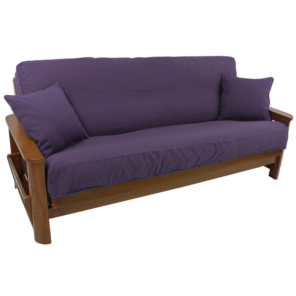 Solid Twill 8 to 9-inch Full Futon Cover Set with Two 18-inch Throw Pillows (Set of 3). Picture 1