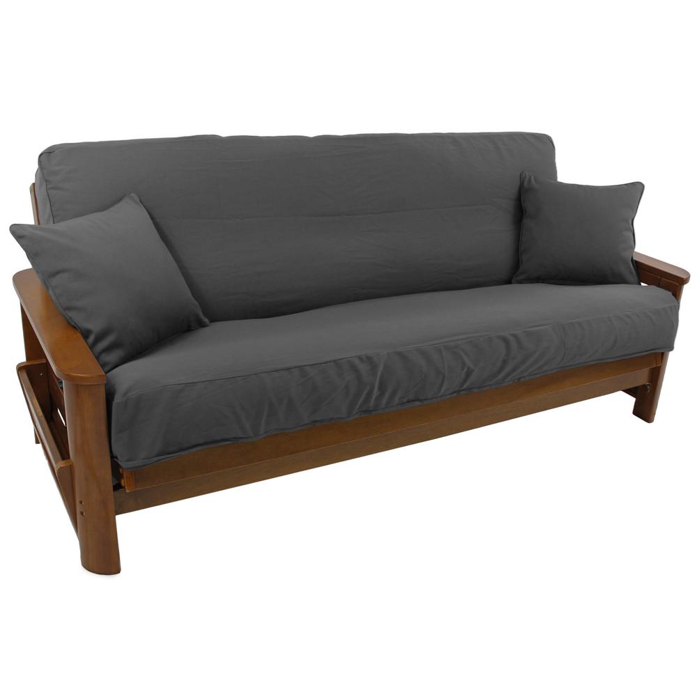 Solid Twill 8 to 9-inch Full Futon Cover Set with Two 18-inch Throw Pillows (Set of 3). Picture 1