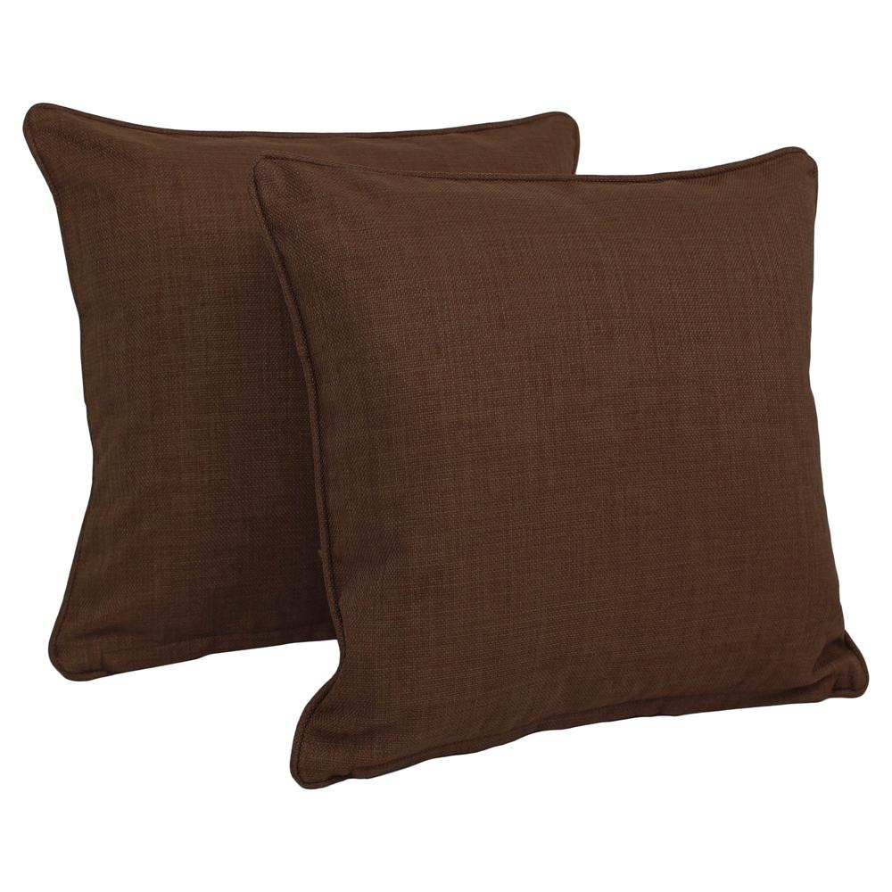 18-inch Double-corded Solid Outdoor Spun Polyester Square Throw Pillows with Inserts (Set of 2), Cocoa. Picture 1
