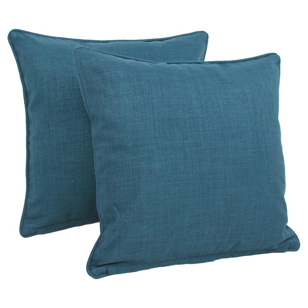 18-inch Double-corded Solid Outdoor Spun Polyester Square Throw Pillows with Inserts (Set of 2), Sea Blue. Picture 1