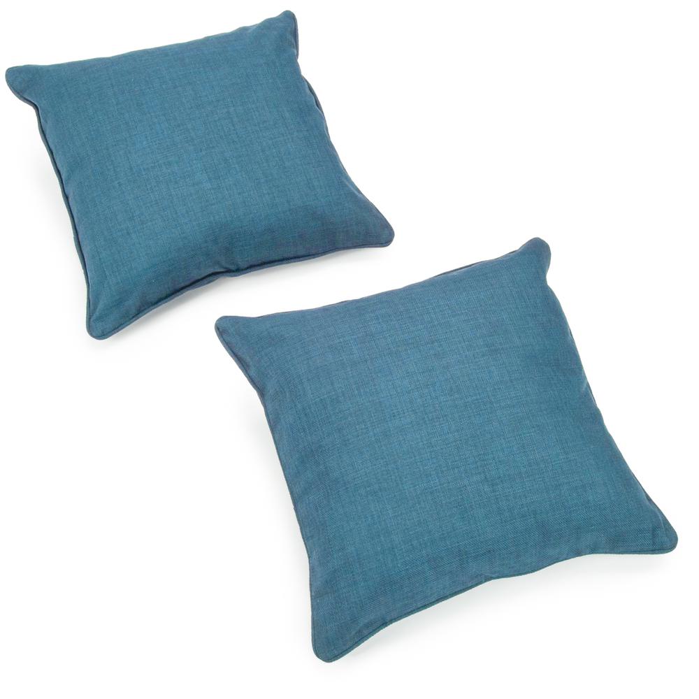 18-inch Double-corded Solid Outdoor Spun Polyester Square Throw Pillows with Inserts (Set of 2), Sea Blue. Picture 2