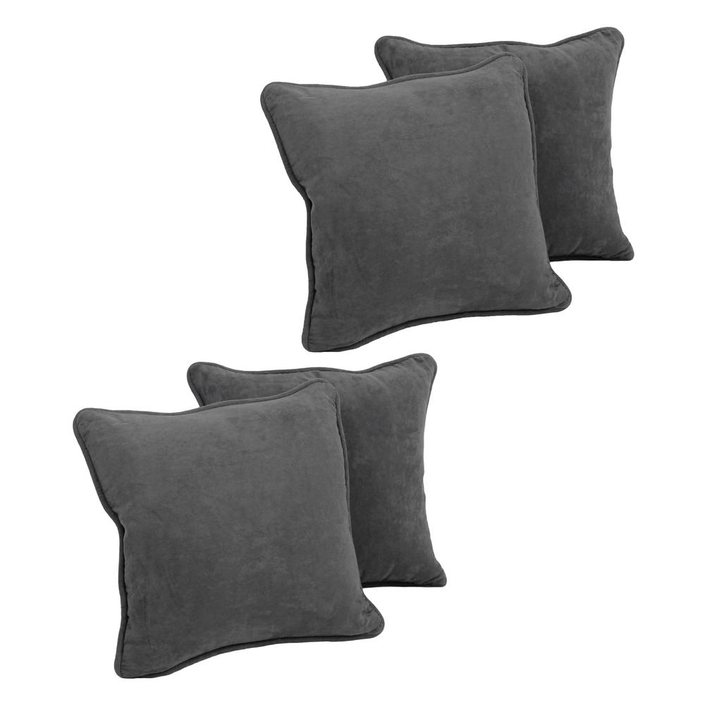 18-inch Double-corded Solid Microsuede Square Throw Pillows with Inserts (Set of 4) 9810-CD-S4-MS-GY. Picture 1