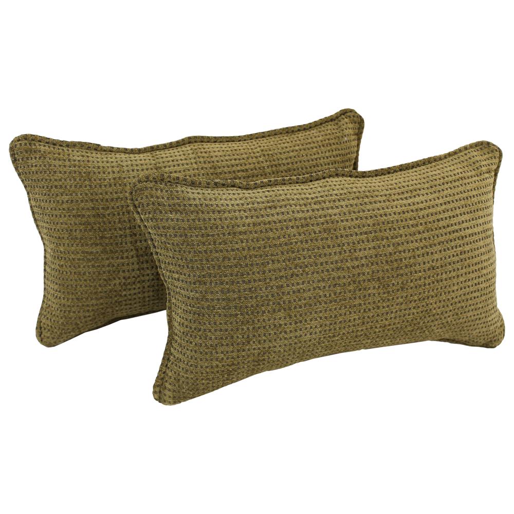 18-inch Double-corded Patterned Jacquard Chenille Rectangular Throw Pillows with Inserts (Set of 2), Gingham Brown. Picture 1