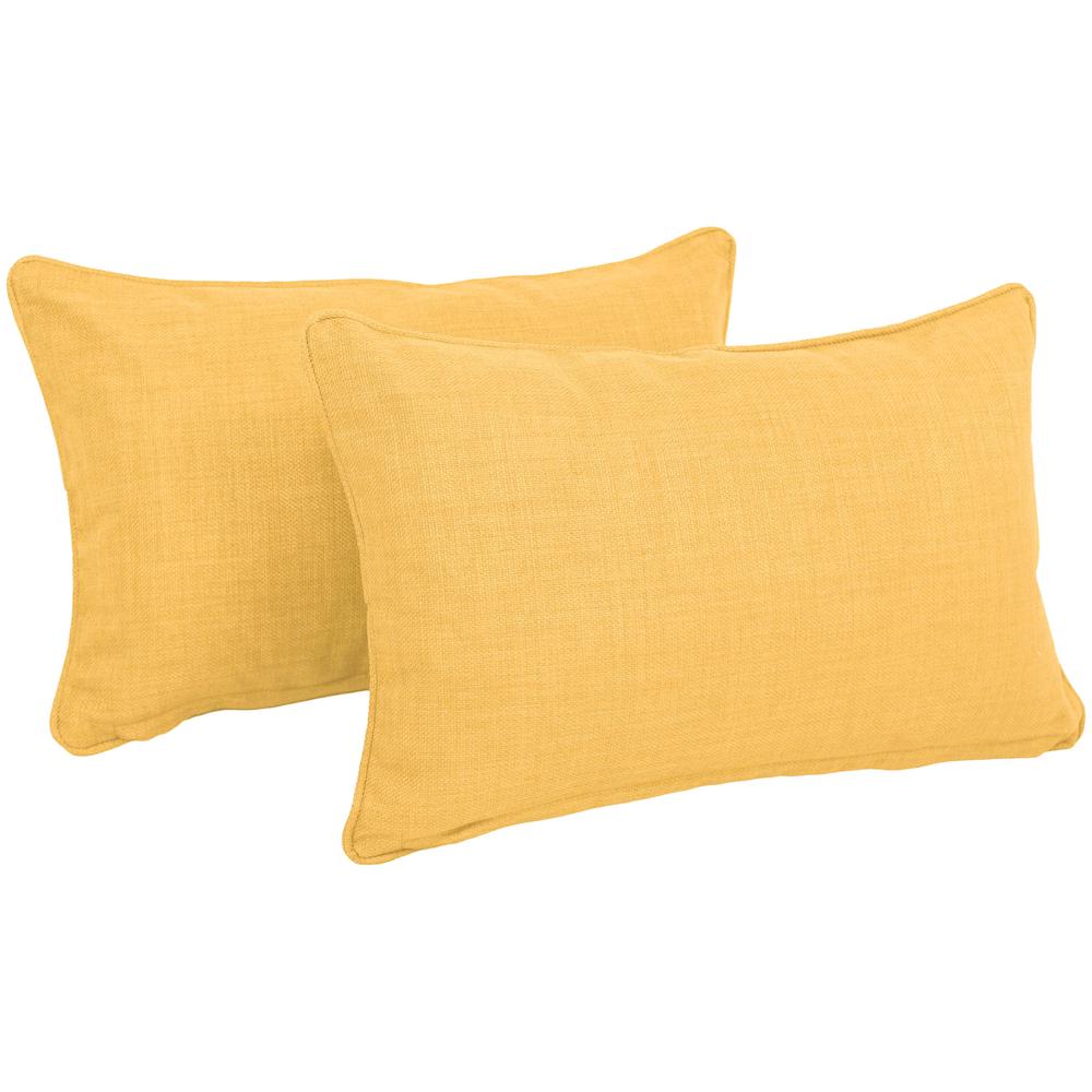 20-inch by 12-inch Double-corded Solid Outdoor Spun Polyester Back Support Pillows with Inserts (Set of 2), Lemon. Picture 1