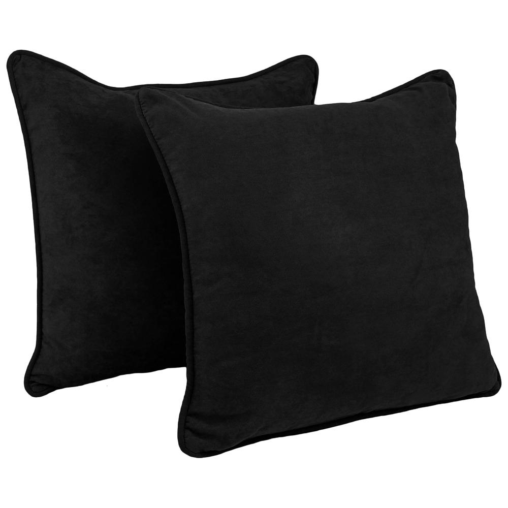 25-inch Double-corded Solid Microsuede Square Floor Pillows with Inserts (Set of 2) 9813-CD-S2-MS-BK. Picture 1