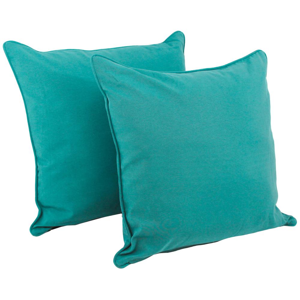 25-inch Double-corded Solid Twill Square Floor Pillows with Inserts (Set of 2), Aqua Blue. Picture 1