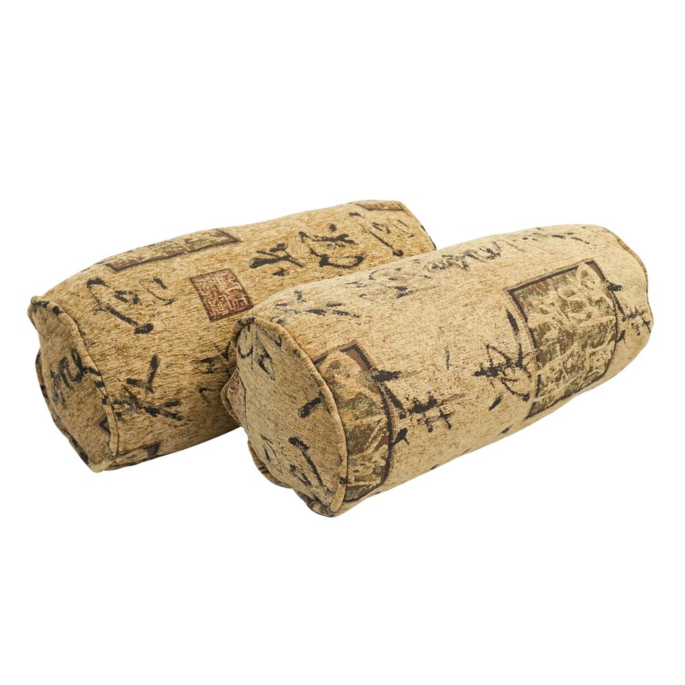 20-inch by 8-inch Double-corded Patterned Jacquard Chenille Bolster Pillows with Inserts (Set of 2)  9814-CD-S2-JCH-CO-38. Picture 1