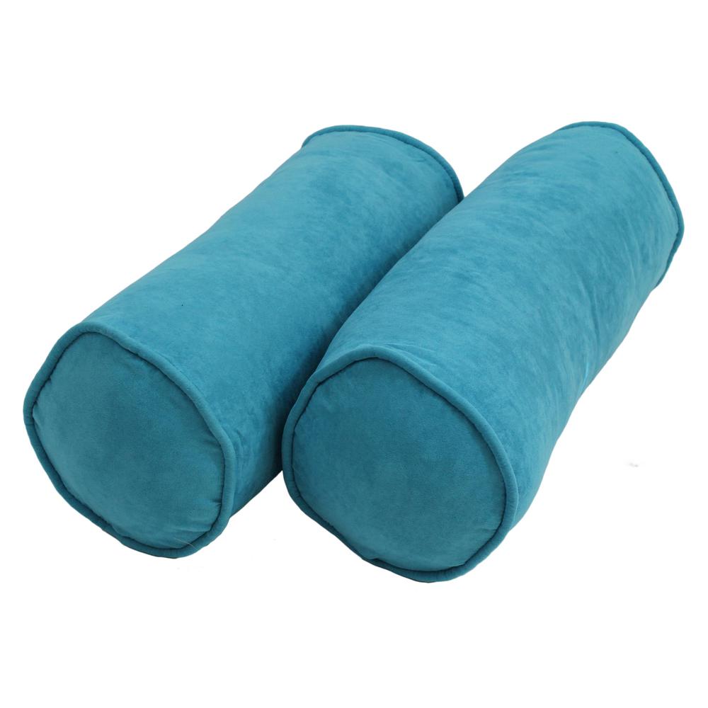 20-inch by 8-inch Double-corded Solid Microsuede Bolster Pillows with Inserts (Set of 2)  9814-CD-S2-MS-AB. Picture 1