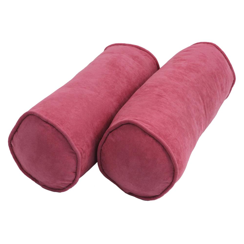 20-inch by 8-inch Double-corded Solid Microsuede Bolster Pillows with Inserts (Set of 2)  9814-CD-S2-MS-BB. Picture 1