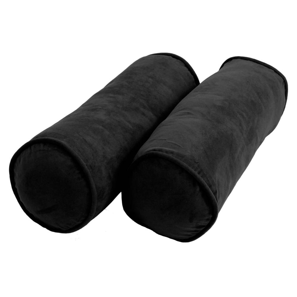 20-inch by 8-inch Double-corded Solid Microsuede Bolster Pillows with Inserts (Set of 2)  9814-CD-S2-MS-BK. Picture 1