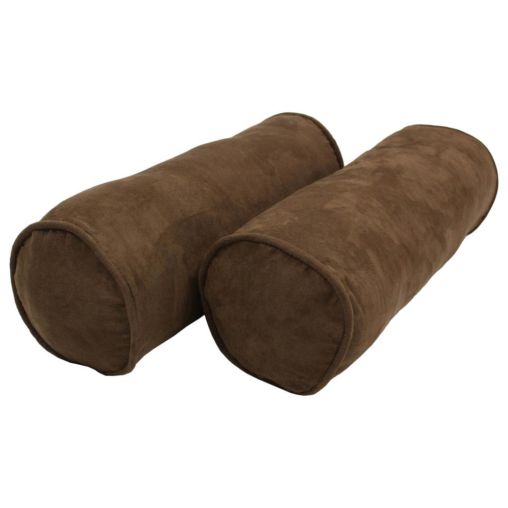 20-inch by 8-inch Double-corded Solid Microsuede Bolster Pillows with Inserts (Set of 2)  9814-CD-S2-MS-CH. Picture 1