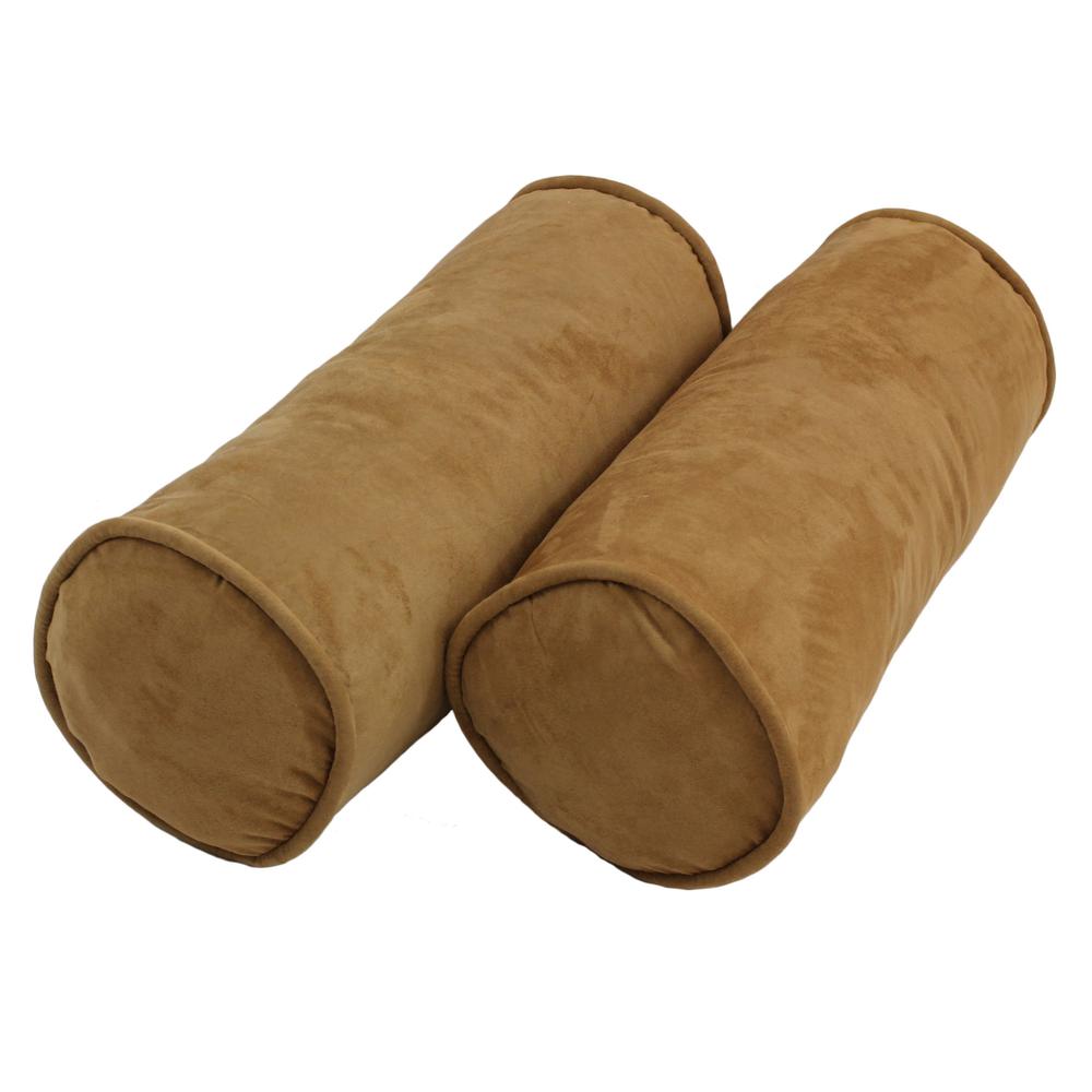 20-inch by 8-inch Double-corded Solid Microsuede Bolster Pillows with Inserts (Set of 2)  9814-CD-S2-MS-CM. Picture 1