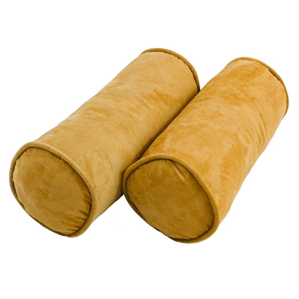 20-inch by 8-inch Double-corded Solid Microsuede Bolster Pillows with Inserts (Set of 2)  9814-CD-S2-MS-LM. Picture 1