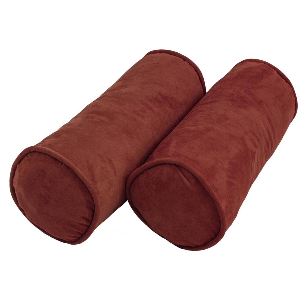 20-inch by 8-inch Double-corded Solid Microsuede Bolster Pillows with Inserts (Set of 2)  9814-CD-S2-MS-RW. Picture 1