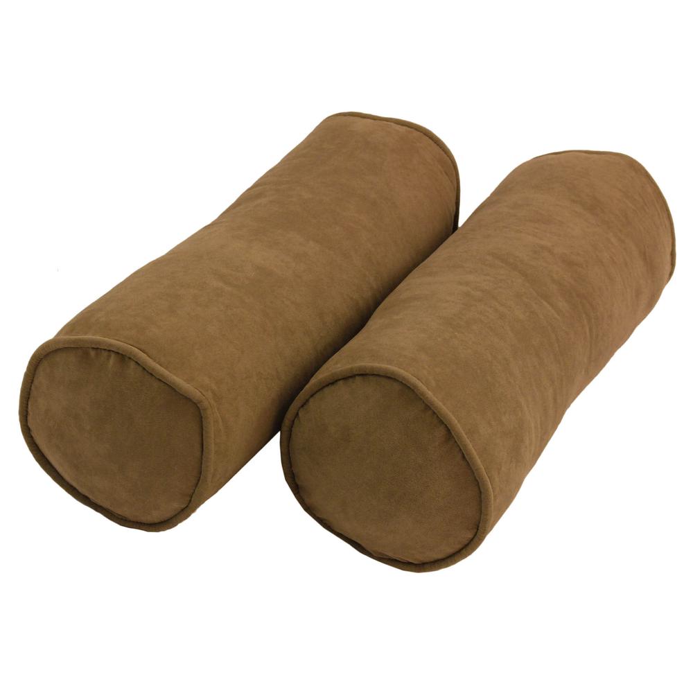 20-inch by 8-inch Double-corded Solid Microsuede Bolster Pillows with Inserts (Set of 2)  9814-CD-S2-MS-SB. Picture 1