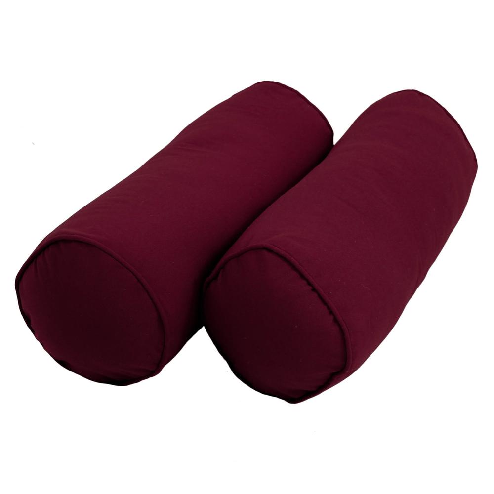 20-inch by 8-inch Double-corded Solid Twill Bolster Pillows with Inserts (Set of 2), Burgundy. Picture 1