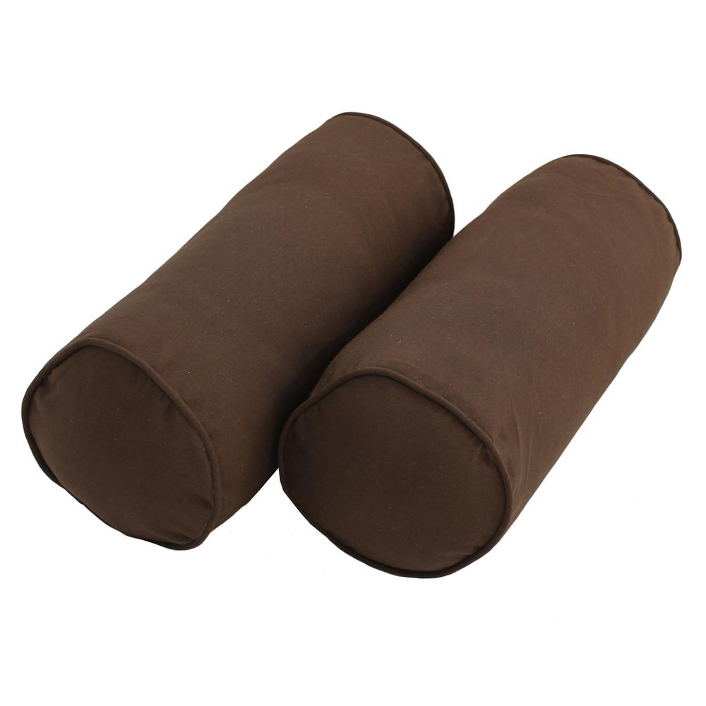 20-inch by 8-inch Double-corded Solid Twill Bolster Pillows with Inserts (Set of 2), Chocolate. Picture 1
