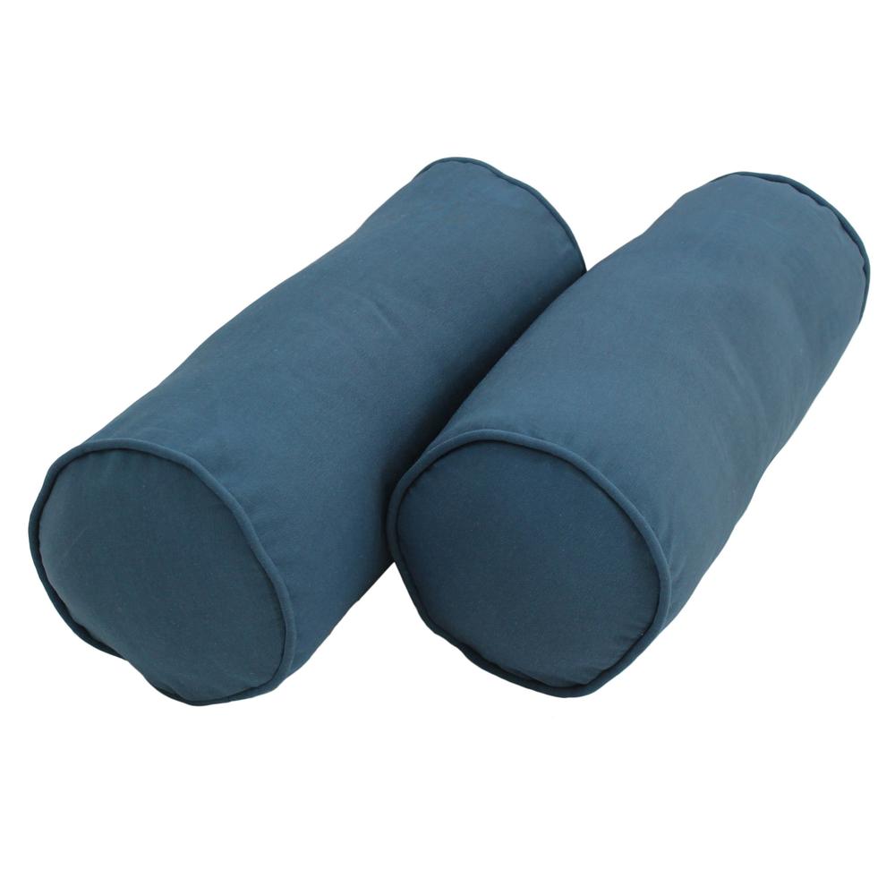 20-inch by 8-inch Double-corded Solid Twill Bolster Pillows with Inserts (Set of 2), Indigo. Picture 1