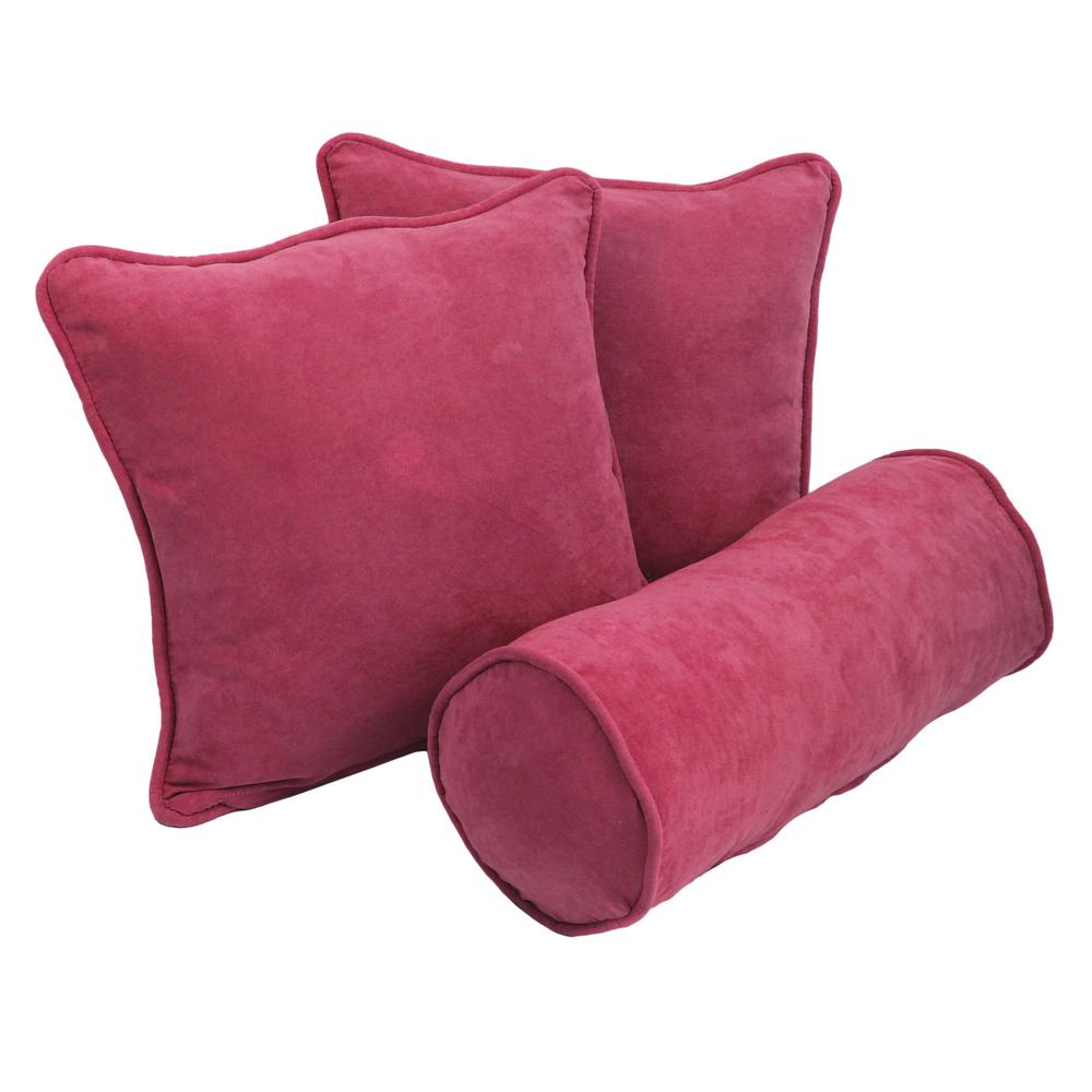 Double-corded Solid Microsuede Throw Pillows with Inserts (Set of 3) Bery Berry. Picture 1