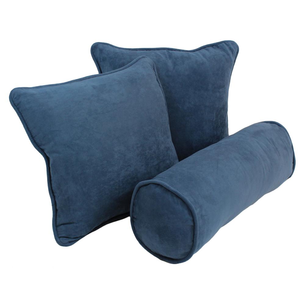 Double-corded Solid Microsuede Throw Pillows with Inserts (Set of 3) Indigo. Picture 1
