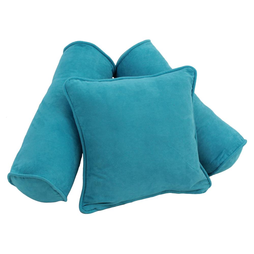 Double-corded Solid Microsuede Throw Pillows with Inserts (Set of 3), Aqua Blue. Picture 1