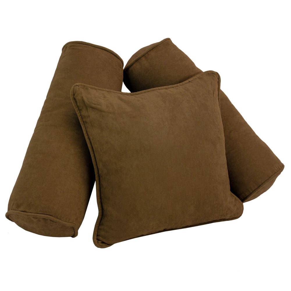Double-corded Solid Microsuede Throw Pillows with Inserts (Set of 3), Chocolate. Picture 1