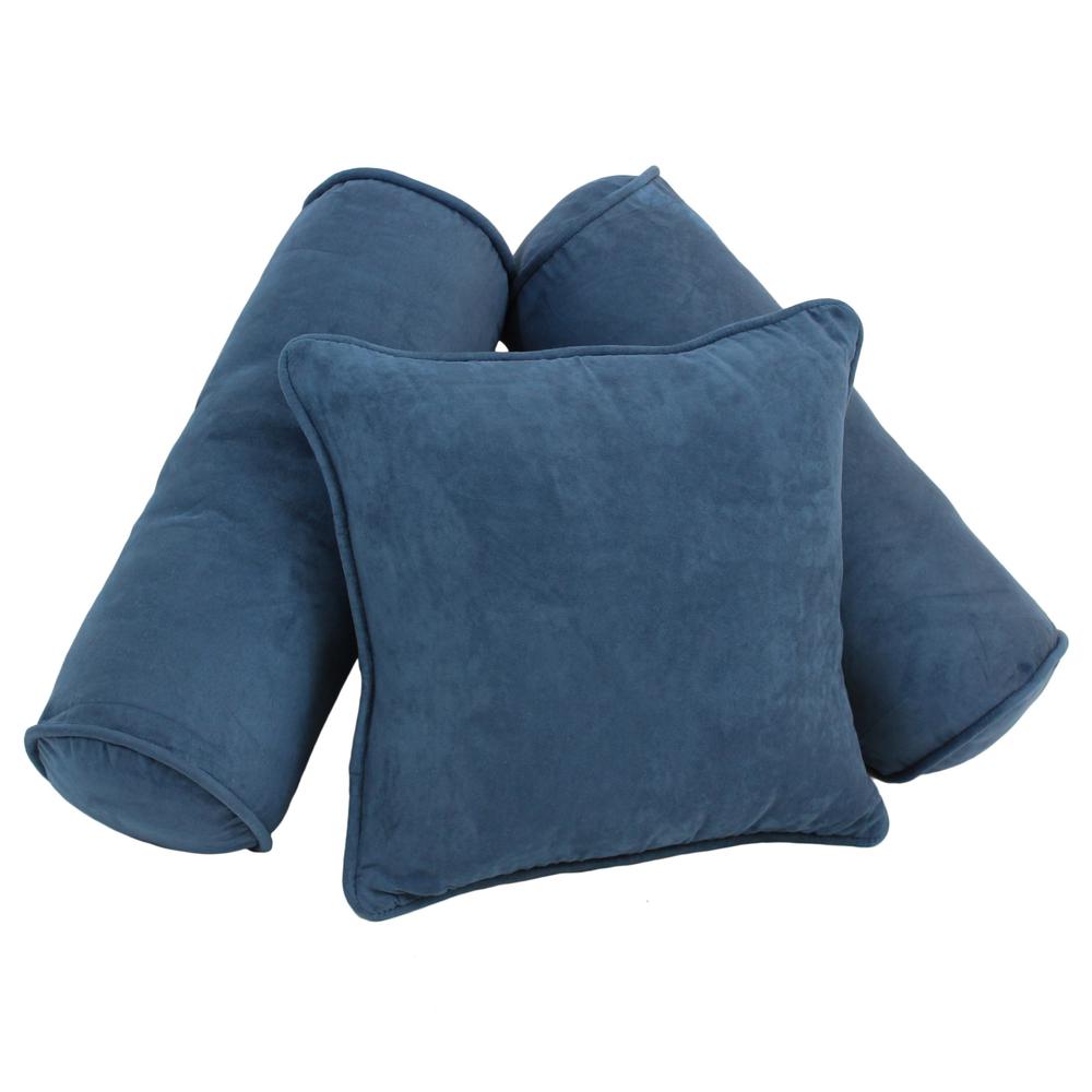 Double-corded Solid Microsuede Throw Pillows with Inserts (Set of 3), Indigo. Picture 1