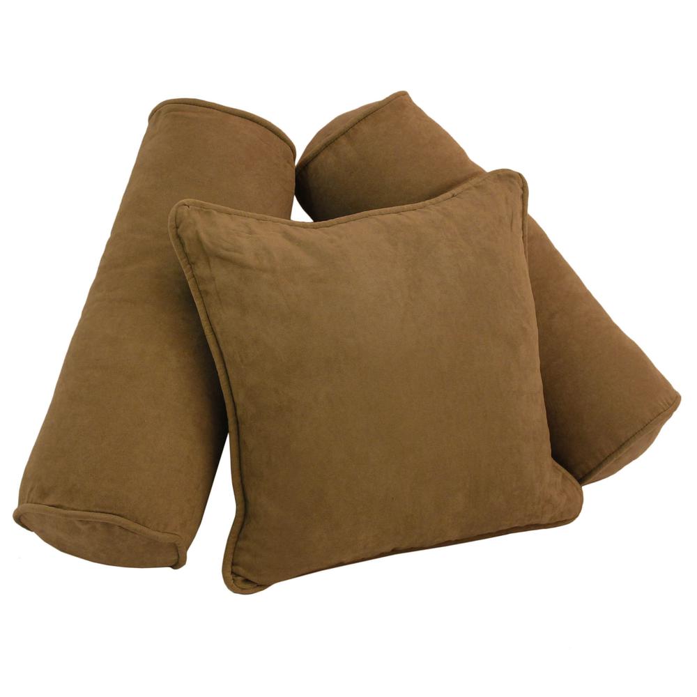 Double-corded Solid Microsuede Throw Pillows with Inserts (Set of 3), Saddle Brown. Picture 1