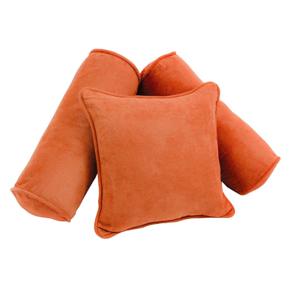 Double-corded Solid Microsuede Throw Pillows with Inserts (Set of 3), Tangerine Dream. Picture 1