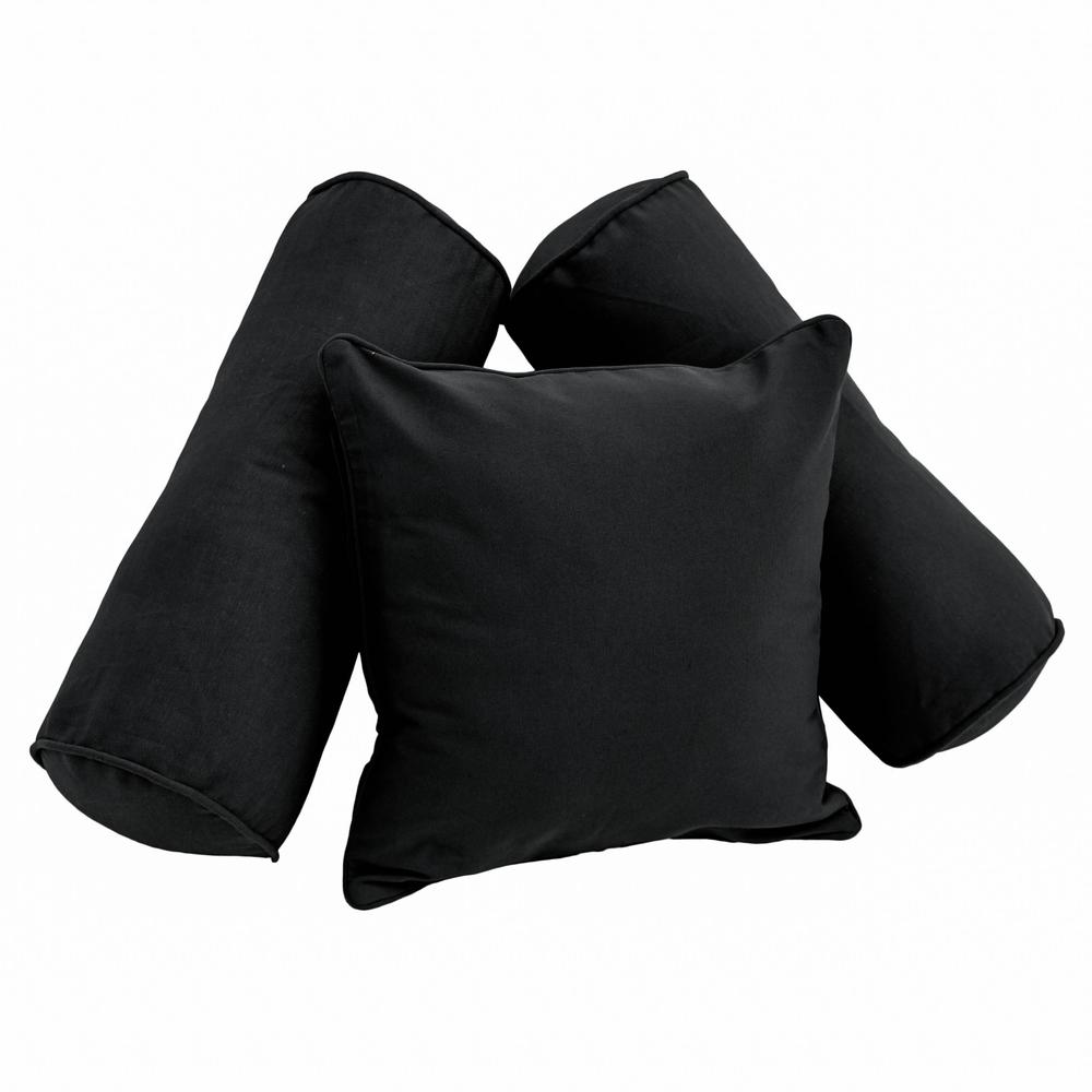 Double-corded Solid Twill Throw Pillows with Inserts (Set of 3) - Black. Picture 1