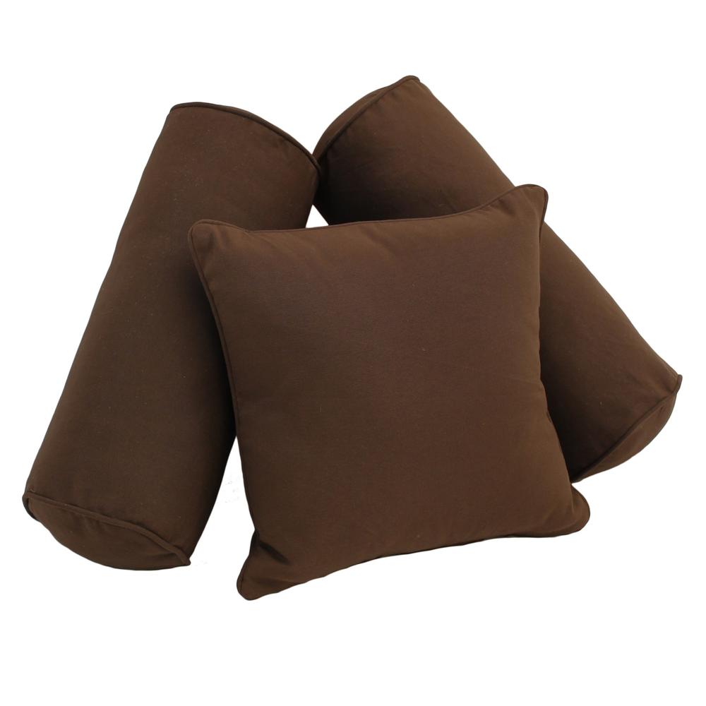 Double-corded Solid Twill Throw Pillows with Inserts (Set of 3) - Chocolate. Picture 1