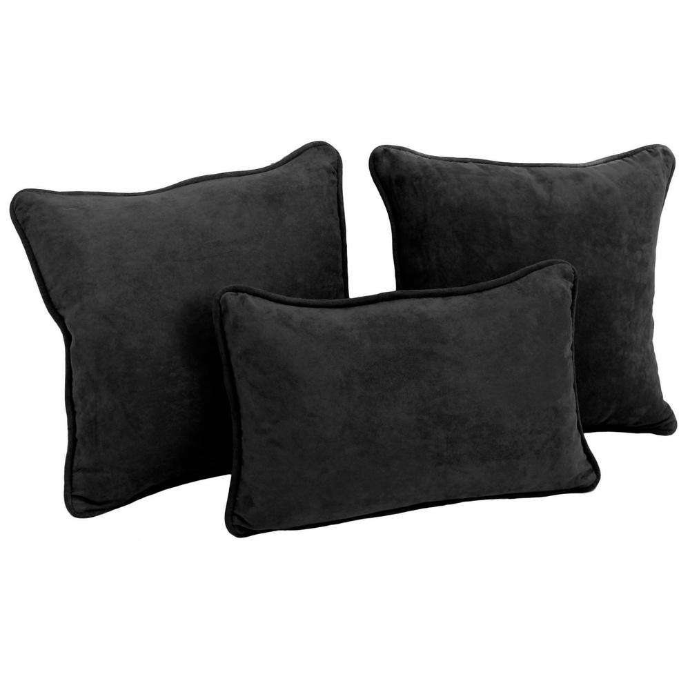 Double-corded Solid Microsuede Throw Pillows with Inserts (Set of 3) 9817-CD-S3-MS-BK. Picture 1