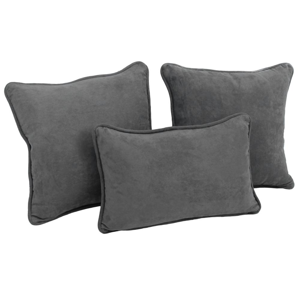 Double-corded Solid Microsuede Throw Pillows with Inserts (Set of 3) 9817-CD-S3-MS-GY. Picture 1