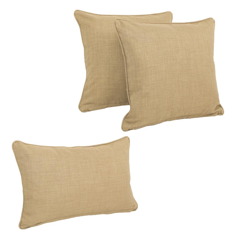 Double-corded Solid Outdoor Spun Polyester Throw Pillows with Inserts (Set of 3), Sandstone. Picture 1