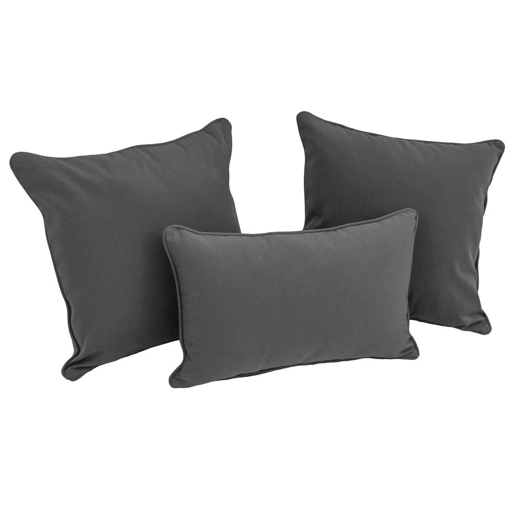 Double-corded Solid Twill Throw Pillows with Inserts (Set of 3), Steel Grey. Picture 1