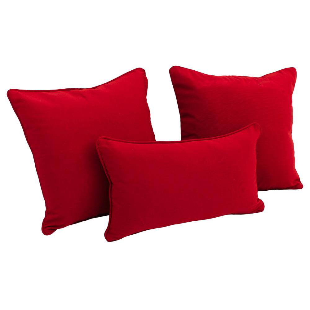 Double-corded Solid Twill Throw Pillows with Inserts (Set of 3), Red. Picture 1