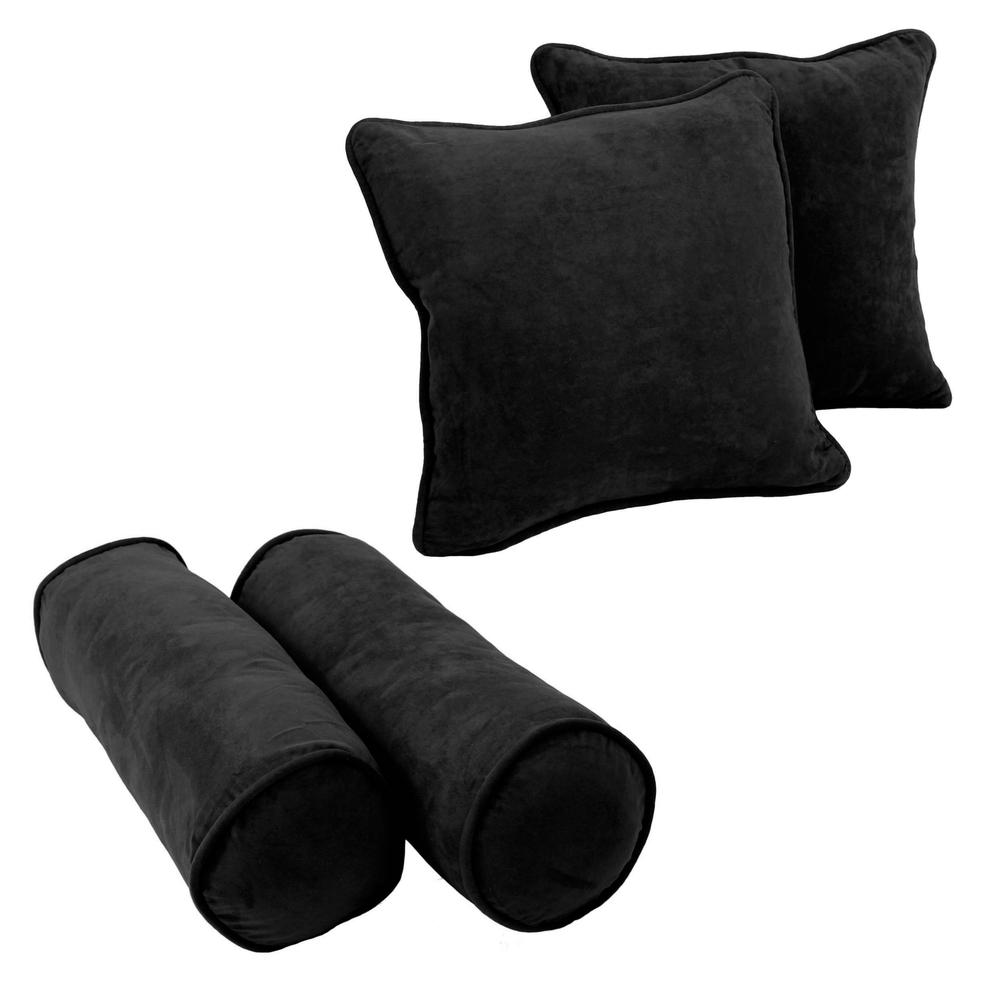 Double-corded Solid Microsuede Throw Pillows with Inserts (Set of 4)  9818-CD-S4-MS-BK. Picture 1