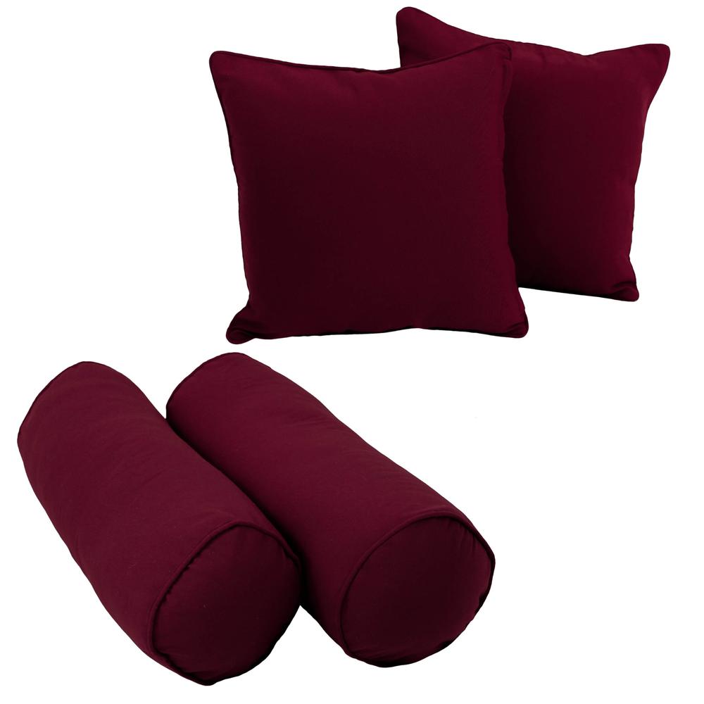 Double-corded Solid Twill Throw Pillows with Inserts (Set of 4) Burgundy. Picture 1