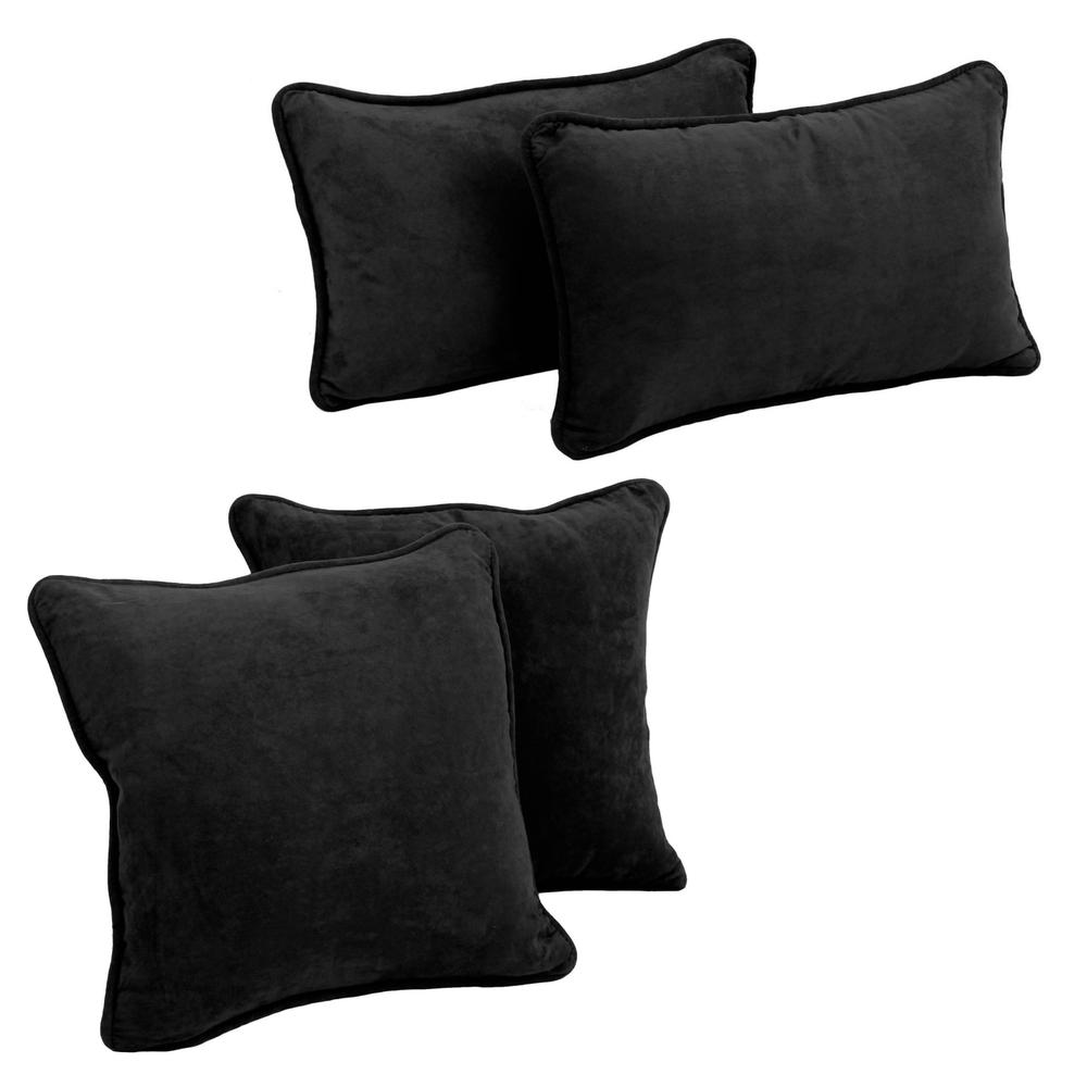 Double-corded Solid Microsuede Throw Pillows with Inserts (Set of 4)  9819-CD-S4-MS-BK. Picture 1