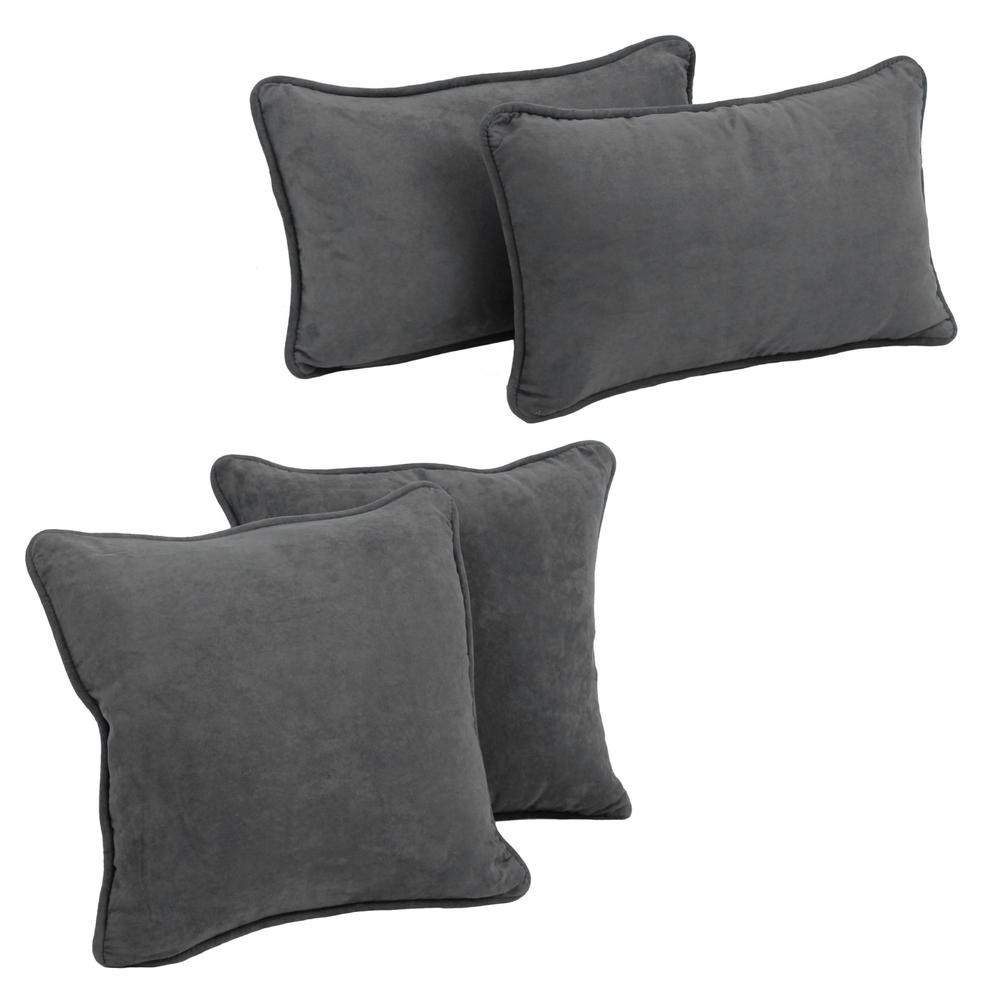 Double-corded Solid Microsuede Throw Pillows with Inserts (Set of 4)  9819-CD-S4-MS-GY. Picture 1