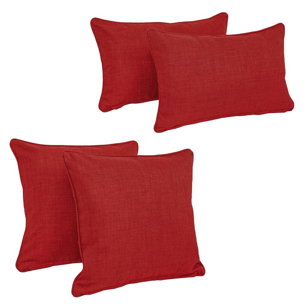 Double-corded Solid Outdoor Spun Polyester Throw Pillows with Inserts (Set of 4), Paprika. Picture 1