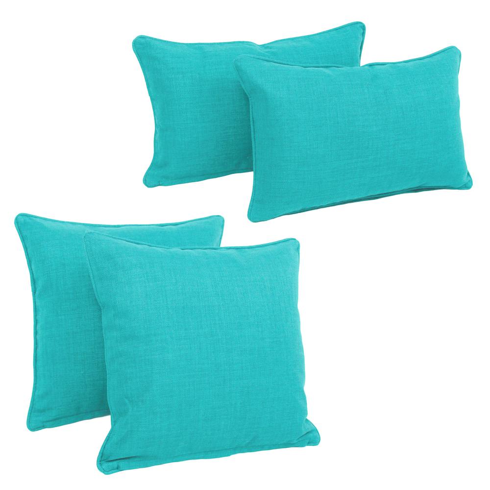 Double-corded Solid Outdoor Spun Polyester Throw Pillows with Inserts (Set of 4), Aqua Blue. Picture 1