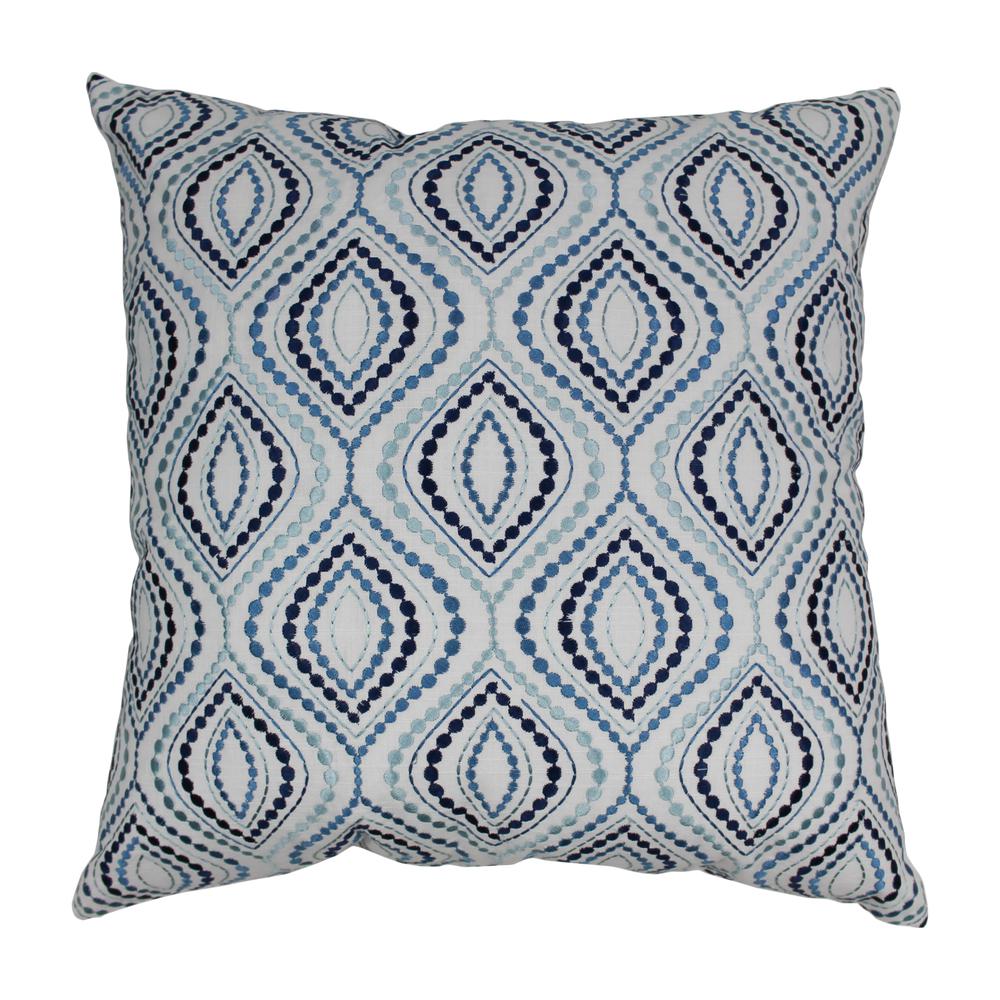 Blazing Needles 20-inch Indian Blue Palette Ogee Hand-embroidered Throw Pillow. Picture 1