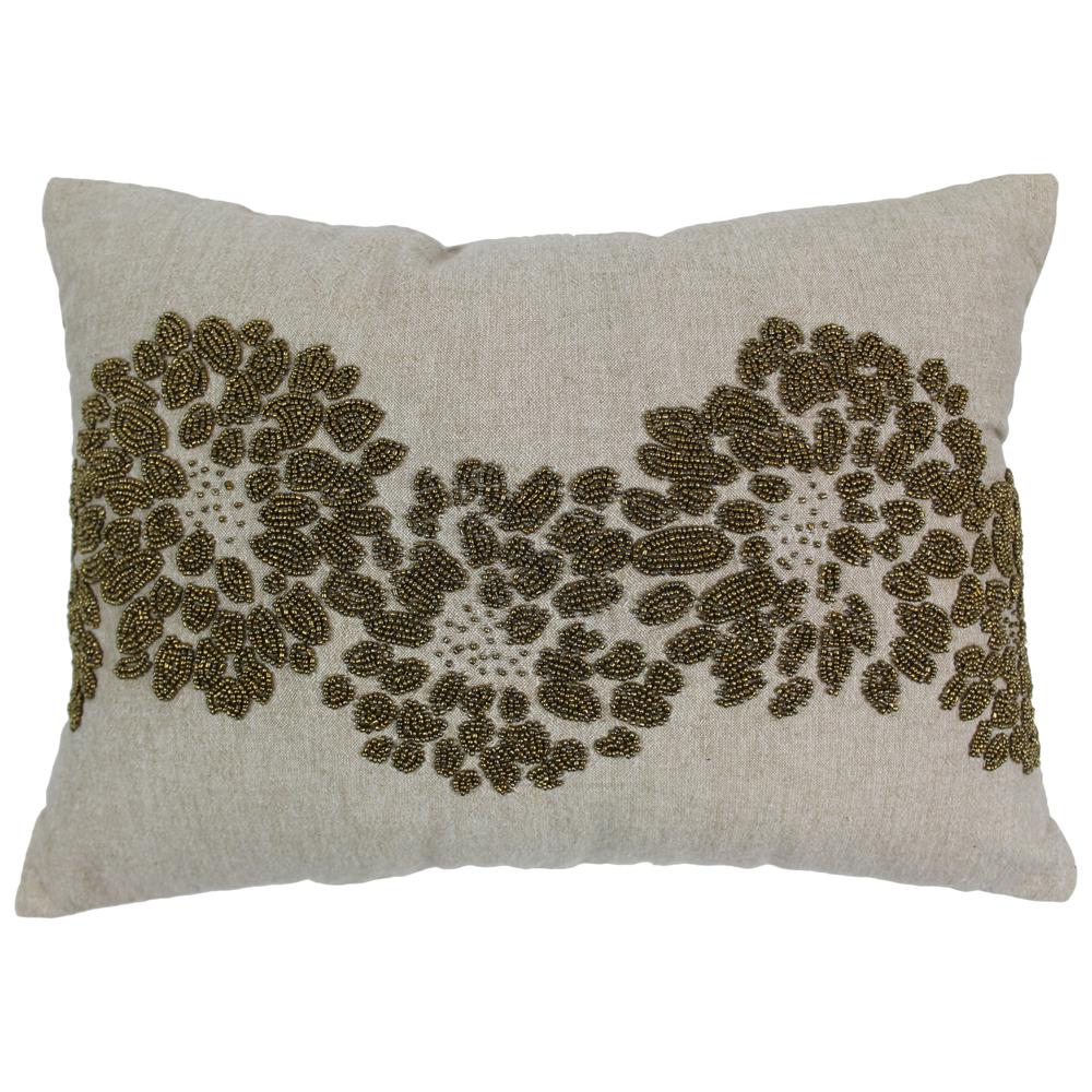 Blazing Needles 18-inch by 13-inch Floral Pattern Beaded Chambrey Throw Pillow. Picture 1