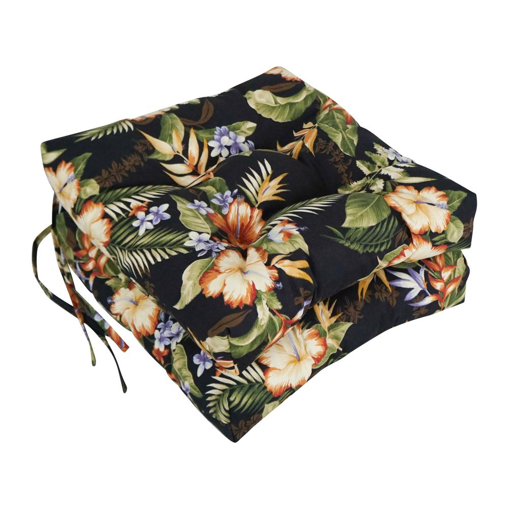 16-inch Spun Polyester Patterned Outdoor Square Tufted Chair Cushion. Picture 1