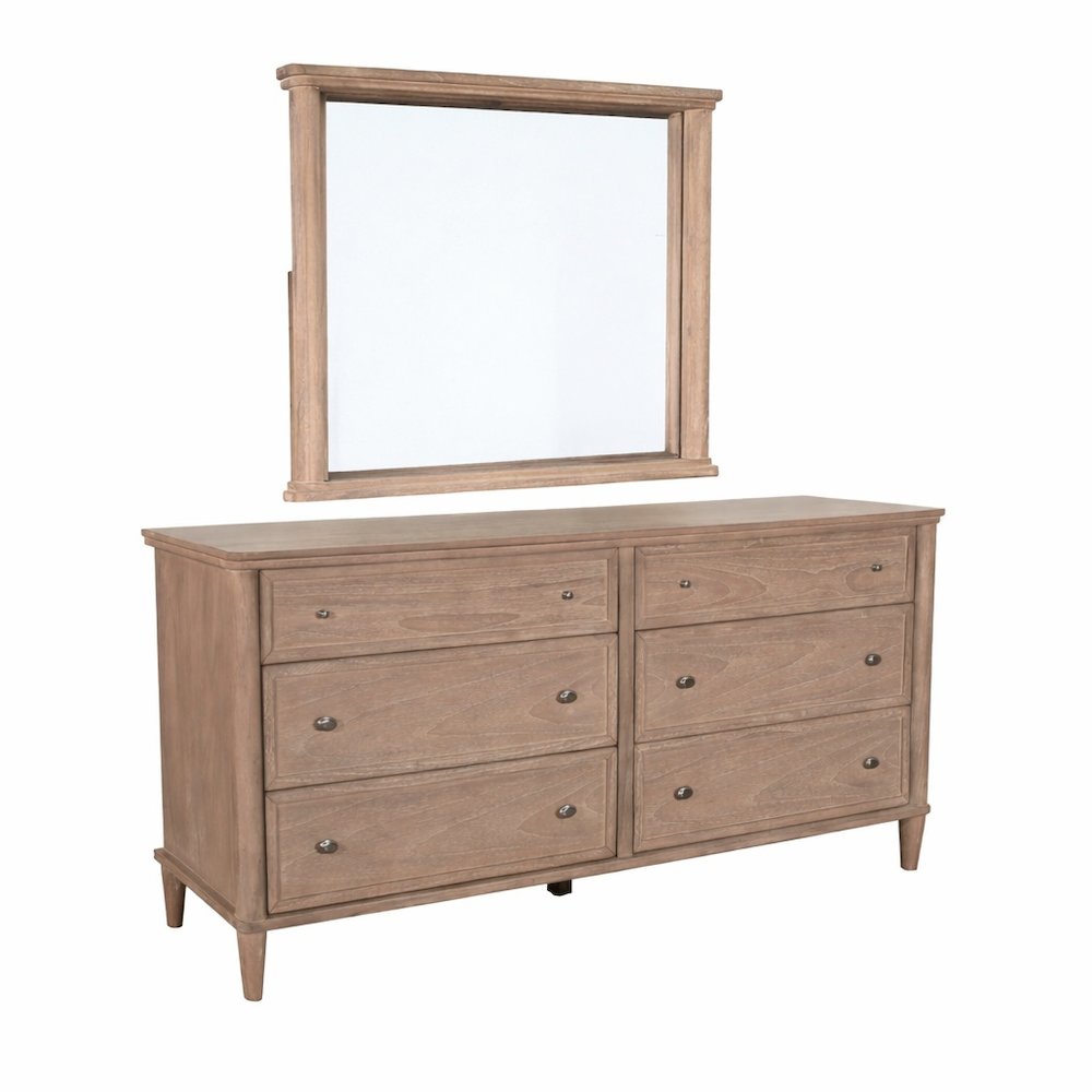 Transitional 6-Drawer Dresser with Mirror. Picture 1