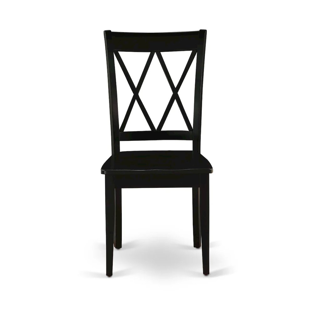 East West Furniture 3-Piece Dinning Room Set Contains a Wooden Table and 2 Wooden Dining Chairs with Double-X Back - Black Finish. Picture 4