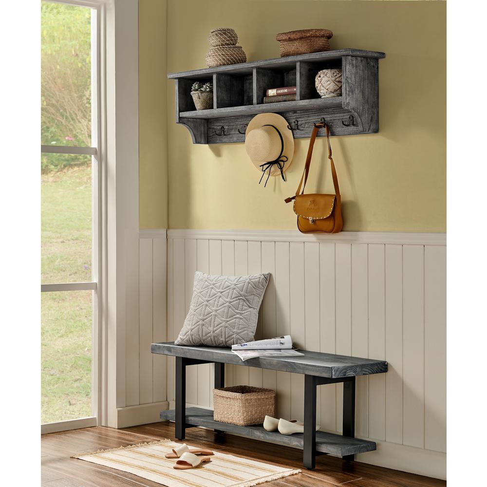 Pomona Metal and Reclaimed Wood Bench, Slate Gray. Picture 9